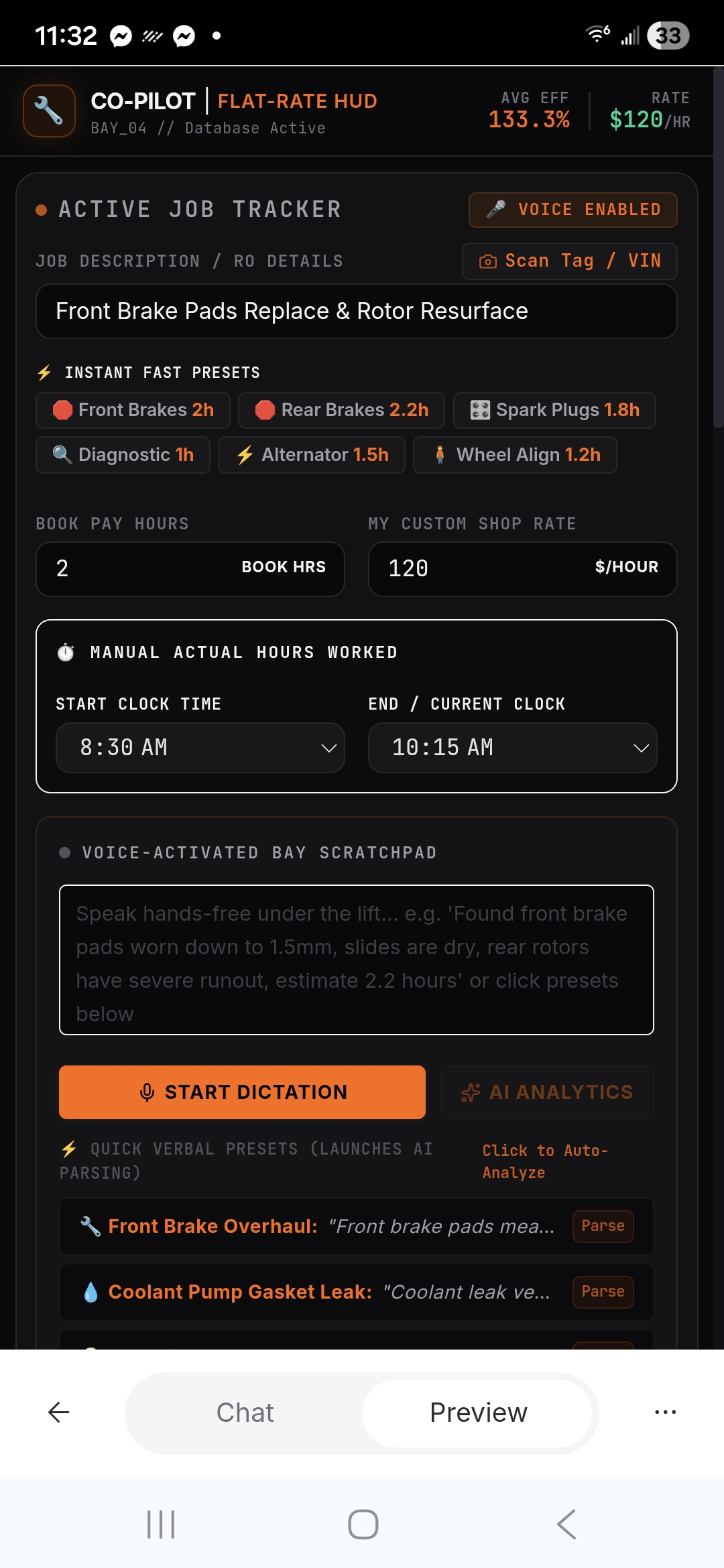 CO-PILOT app screenshot showing active job tracker